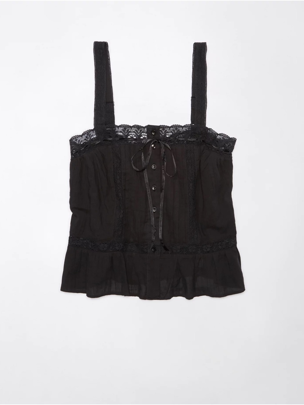 American Eagle Outfitters Black Lace-Trim Pintuck Tank Top - Picture 2 of 9